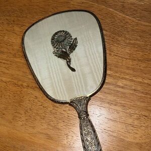 Vintage Matson 50’s Hand Held Vanity Gold Tone  Sunflower Mirror